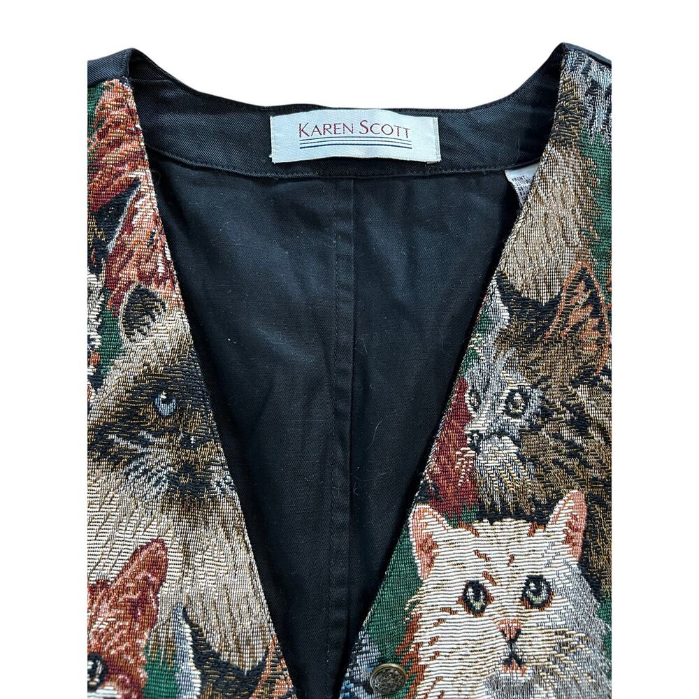 Vtg Karen Scott Tapestry Cat Print Grandmacore Vest | Women’s XL - Picture 3 of 5